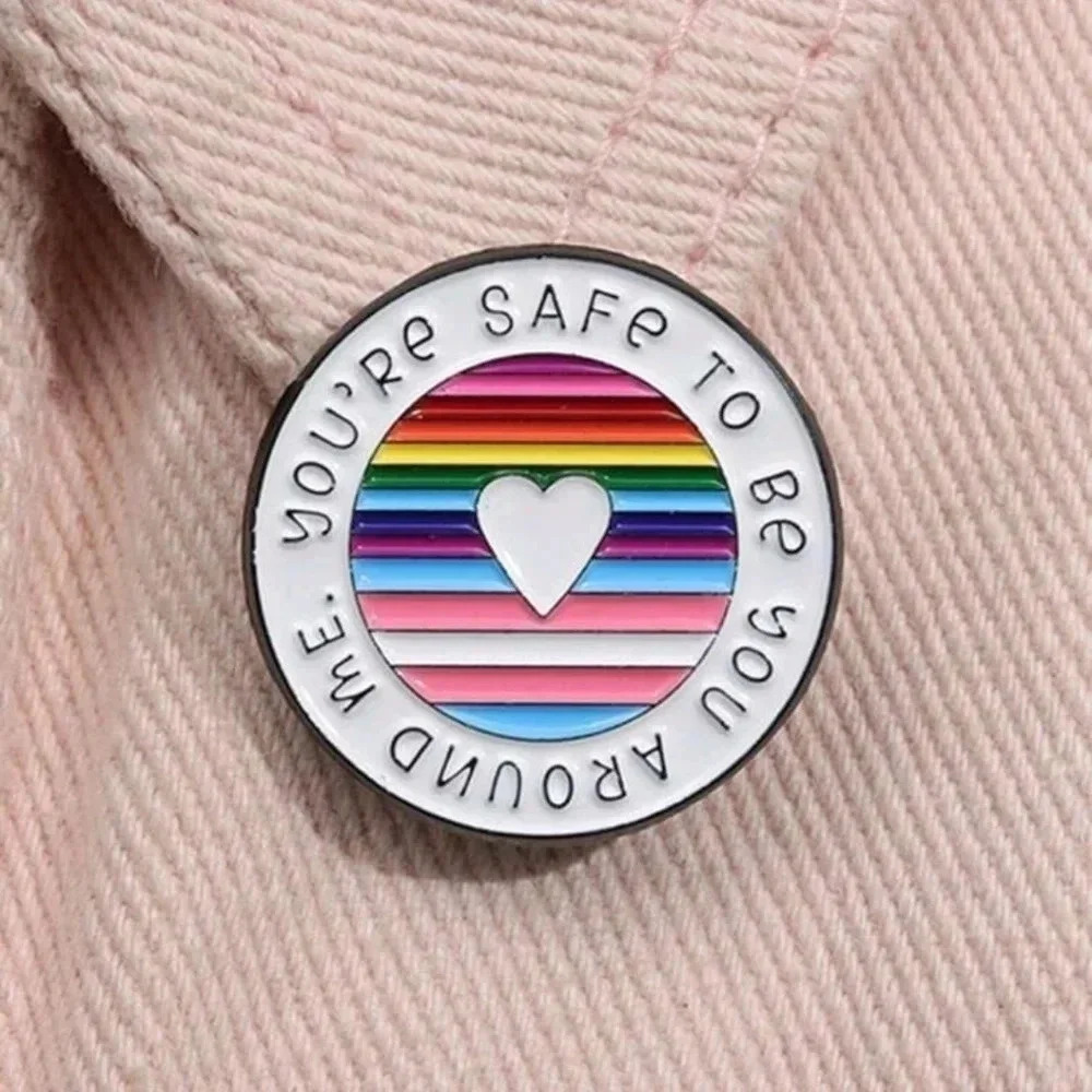 Safe space rainbow mental health LGBT enamel pin brooch charm bag heart shaped a